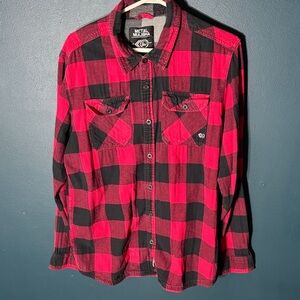 Metal Mulisha Red and Black Plaid Casual Button Down Shirt